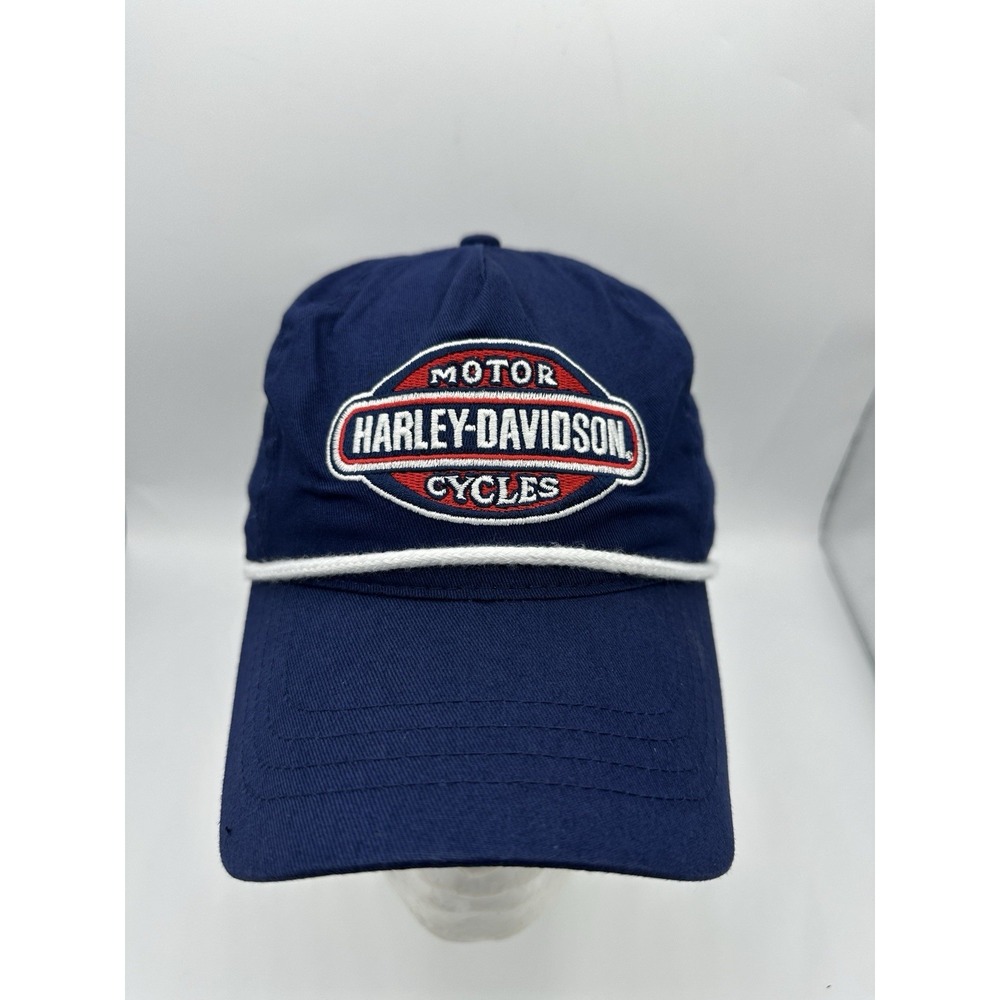 Y2K Harley-Davidson Hill City South Dakota Navy Rope Snapback Hat Embroidered